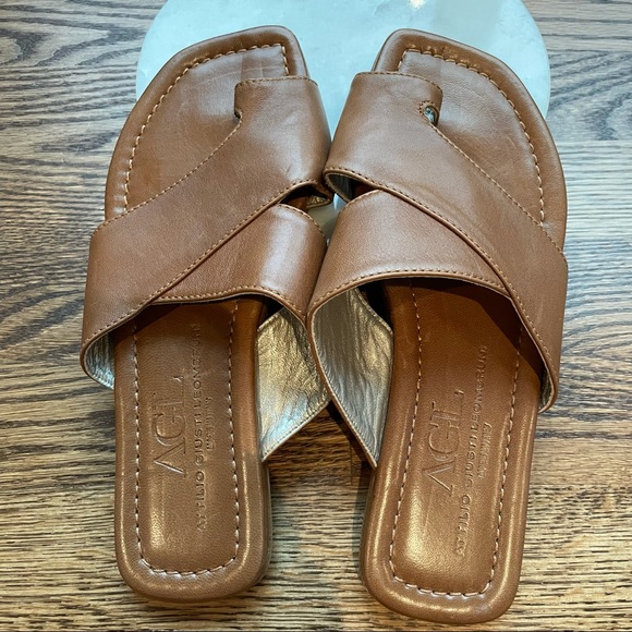 AGL Asymmetrical Toe Loop Brown Slide Sandals - Picture 5 of 11